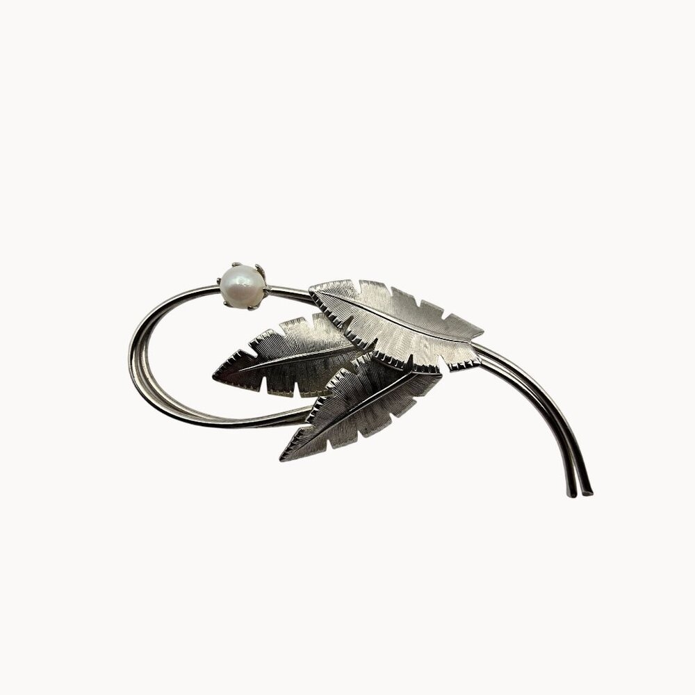 VTG Brooch Cottage Fall Cabin Core Silver Tone Leaf Loop Fashion Stmt‎ Pin Lapel